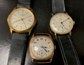 Cyma - a 1950s 9ct gold cased wristwatch, silvered dial, Arabic numerals, subsidiary seconds,