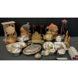 Boxes and Objects - plated ware including; entrée dishes, bells, rococo letter stand and inkwell,