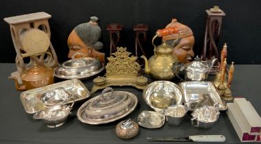 Boxes and Objects - plated ware including; entrée dishes, bells, rococo letter stand and inkwell,