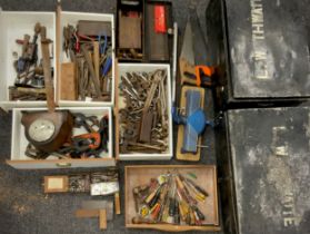 Tools and equipment - Precision mitre hand saw, fine woodworking tools including; tri-square,