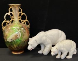 A Charisme model of a Polar Bear, another Melba, twin handle vase painted with a Stork, indistinctly