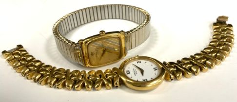 A ladies' gold plated Raymond Weil quartz bracelet watch, c.1990, model no.9827, 22mm diameter