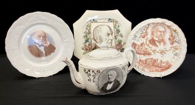 The Right Honourable W E Gladstone, (1808-1898) late 19th century commemorative Teapot, Hawarden