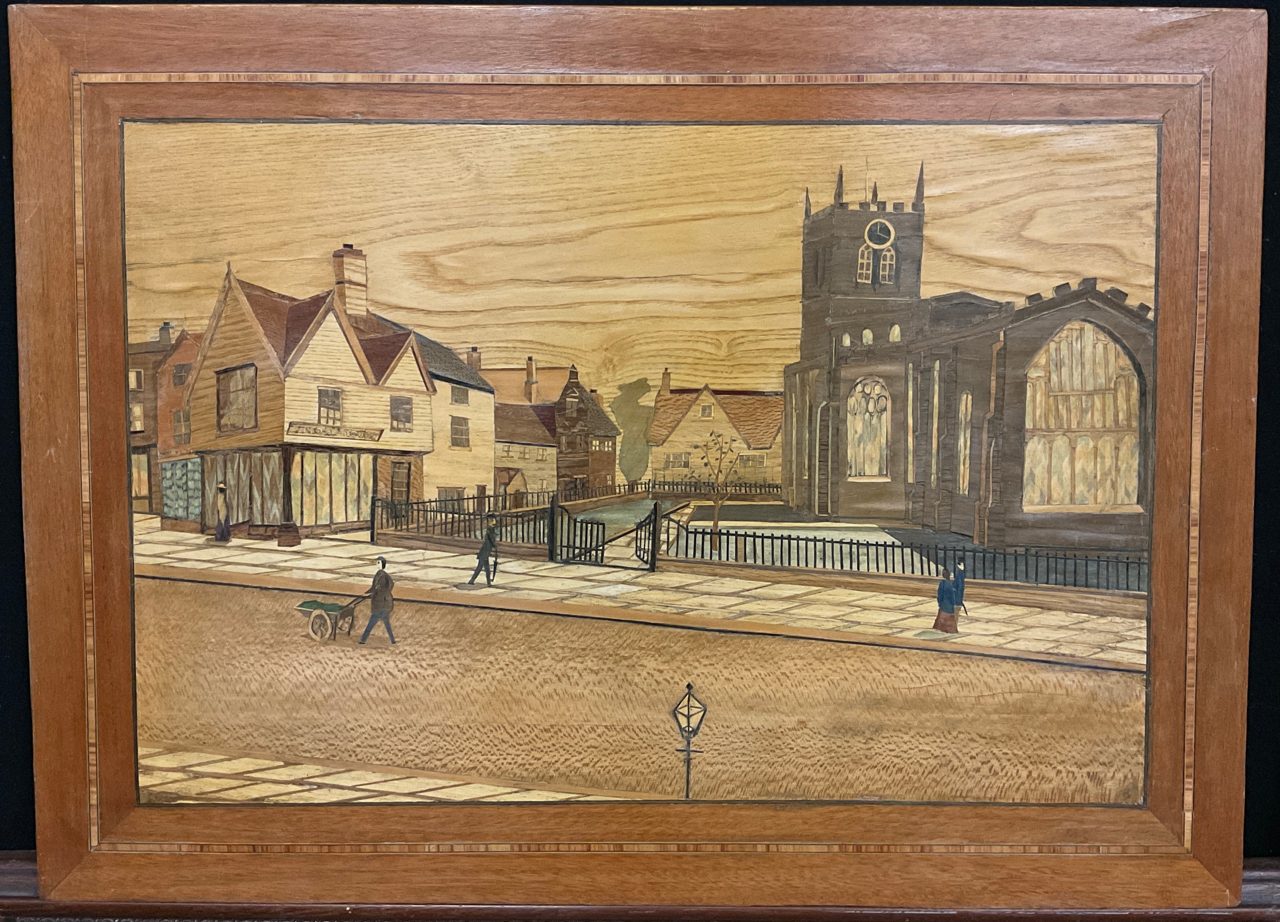 Derrick Warner, Irongate, Derby, marquetry panel, 61cm x 51cm; others, ‘Bridgegate, Derby, c. - Image 2 of 8