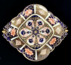 A Royal Crown Derby 1128 pattern shaped square footed bowl, acorn handles, scrolling feet, , 29.