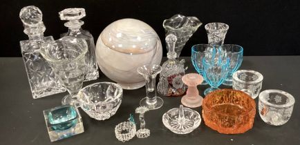 Glass - Whitefriars Tangerine Bark Bowl, 12cm dia, Mid century blue glass ashtray, other glassware