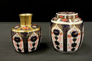 Royal Crown Derby 1128 'Old Imari' pattern ginger jar and cover, 1128 compressed ovoid vase, both