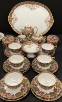 Arita ware tea service for six, decorated by Chinese influence comprised of; a tray 40cm long,