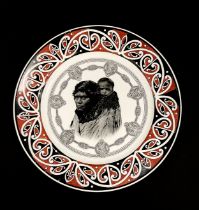 A Royal Doulton Maori Art plate, pattern number D4930, with Mother and Child in grey transfer