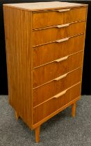 A Danish style teak chest of six drawers by Austinsuite, London. Two shallow drawers to top, and