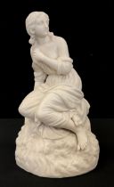 A Parian ware figure of a seated maiden, 23cm high.