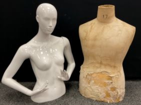 A vintage male mannequin torso, and a contemporary female mannequin upper body, (2).