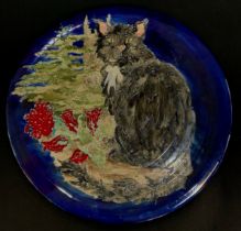 Lise B Moorcroft (the granddaughter of William Moorcroft) plate, tubeline decoration of cat