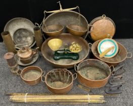 Copper, brass, and other metalware - vintage cast iron and brass weighing scales, with a graduated