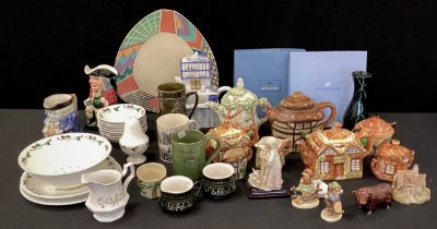 Ceramics - Novelty tea pots, Rosenthal studio line plate, 36cm dia, Lilliput lane; Wedgwood; etc