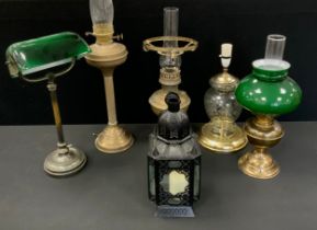 Lighting - oil lamps, bankers lamp, cut glass lamp; etc