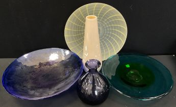 20th century Art Glass - Murano-type blue and green glass dish, 37cm diameter, a hand-blown deep