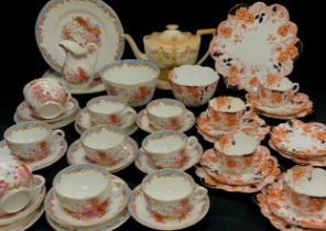 Late 19th century tea ware including; a floral tea set for ten; other; Crown Devon tea pot