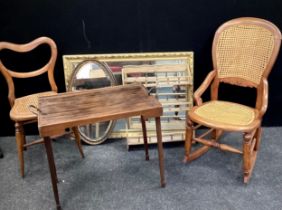 Balloon back cane rattan rocking chair; butler tray with foldable legs, wall mounted spice rack,