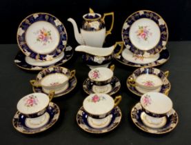 Royal Crown Derby - a Cobalt Vine pattern part tea and coffee set inc Coffee pot, tea cups and