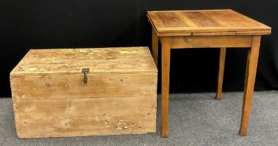 A small Arts and Crafts draw leaf side table, a shabby chic pine tools box or trunk (2)