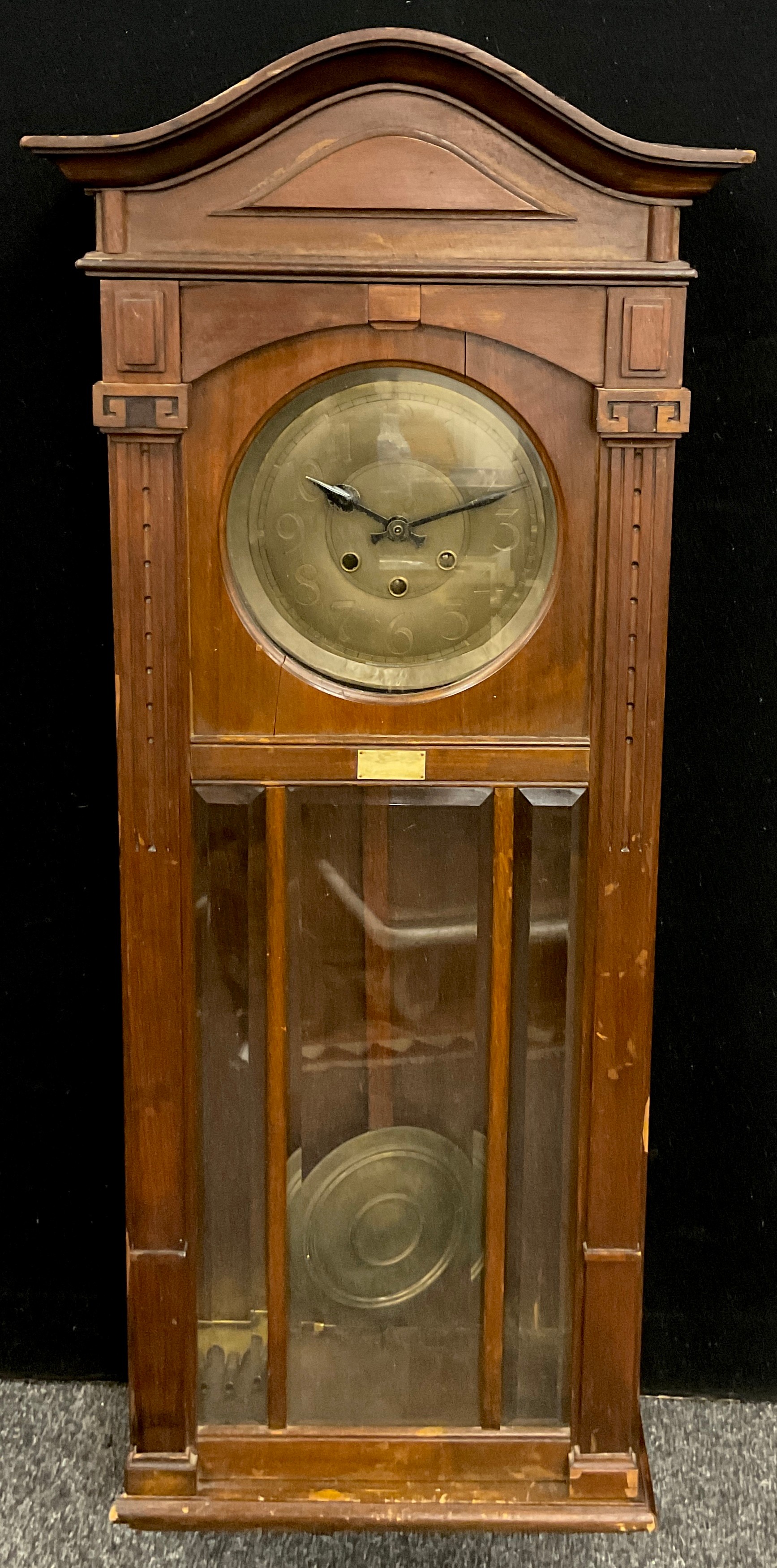 A Gustav Becker type spring-wound wall clock, in the Arts-and Crafts style, walnut case, brass