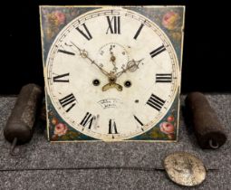 A Longcase clock dial and movement, by John Owen, llangwen, 35.5cm x 35.5cm, with two weights, and