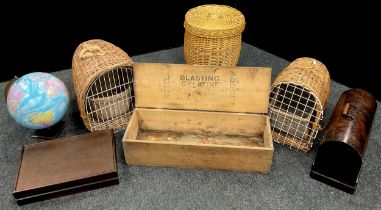 A vintage pine lidded chest, ‘Noel, Glasgow, Explosive Blasting Gelatine’, printed to interior of