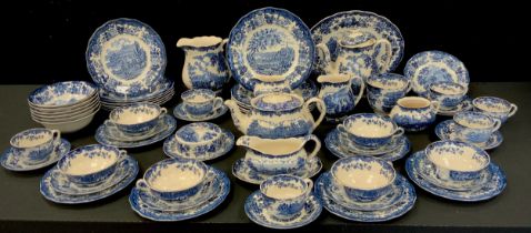 The Royal Worcester group 'Avon Scenes' pattern blue and white table service including; coffee