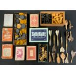 Boxes and Objects - carved wooden chess sets, card games, feather darts; etc