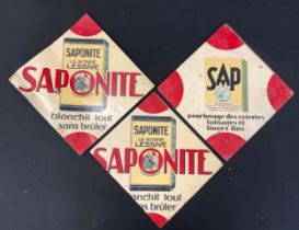 Adverting - a pair of French tin signs advertising Saponite La bonne lessive; other 23cm x 23cm (3)