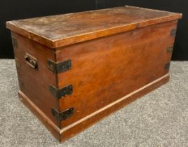 A late 19th century pine tool chest, 52cm high x 99cm wide x 49cm deep.