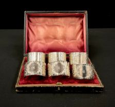 A cased set of six Victorian silver napkin ring, Mappin & Webb, Sheffield 1896, 5.430zt