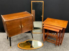 A mid century walnut veneered LP / record cabinet, fitted interior, 68.5cm high x 60cm wide x 37cm