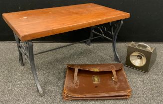 A cast iron Leg Froku top coffee table; Bentley leather bag; Griffin Xeon stroboscope etc