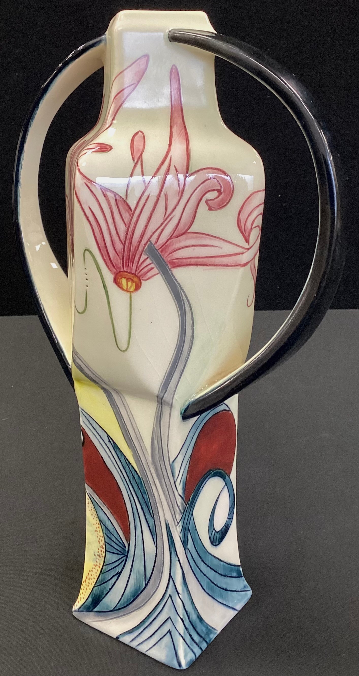 A Black Ryden pottery Dancing Wind pattern twin handled vase, impressed marks, 27cm high - Image 2 of 3