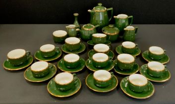 A French Apilco tea and coffee service, in green and gilt
