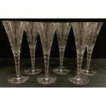 A set of six Jasper Conran by Stuart crystal champagne glasses, cut glass bubble decoration, 26cm