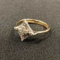 A 9ct gold diamond inverted square cluster ring, set with twenty old mixed brilliant cut diamonds,
