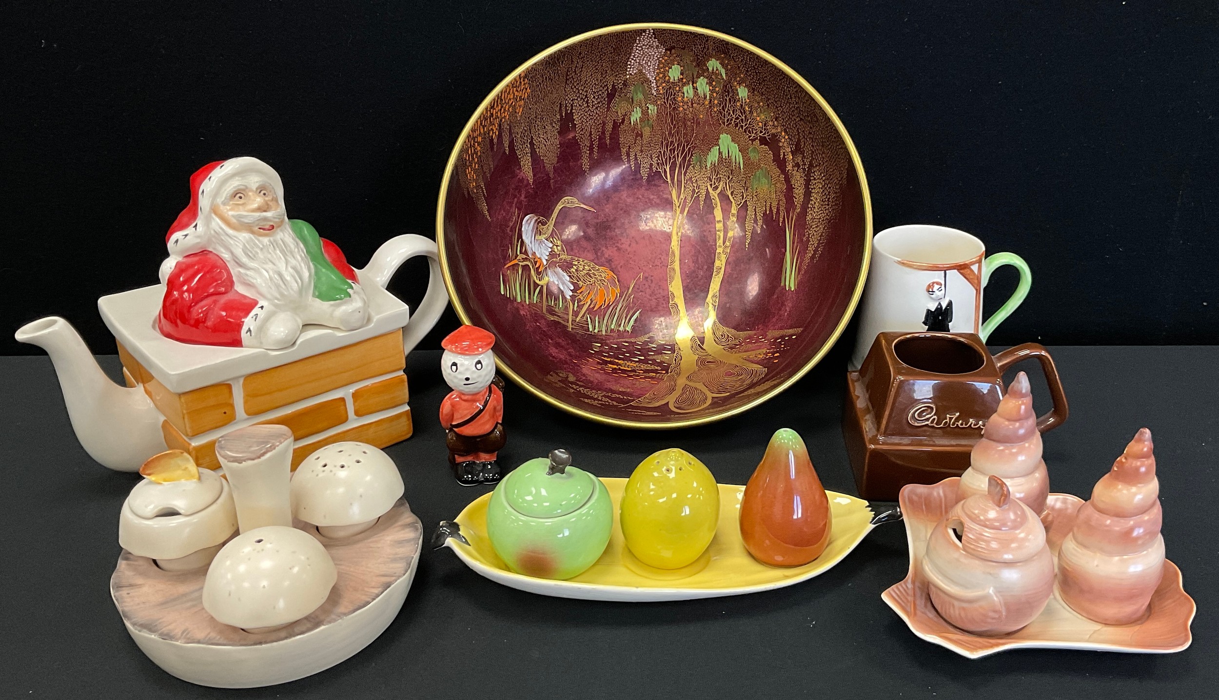 Carltonware - a Rouge Royale fruit bowl, novelty Santa Claus teapot, mushroom and other cruet