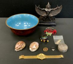Boxes & Objects - Japanese Clossonne bowl, turtle, Russian beads, white metal box, white metal