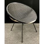 A mid 20th century Sputnik or Satellite lounge/cafe chair, with black and white woven seat,