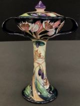 A Moorcroft twin-handled bonbonniere and cover in the 'Symphony' pattern, designed by Emma Bossons