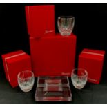 Baccarat glass ware comprised of; ‘Lalandie’ cut glass square ashtray, 18cm x 18cm, a pair of cut