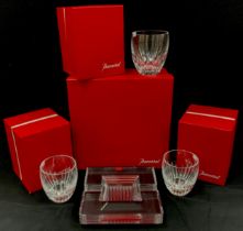 Baccarat glass ware comprised of; ‘Lalandie’ cut glass square ashtray, 18cm x 18cm, a pair of cut