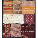Textiles - six Persian Kilim pillow cases, each in different colours and patterns with geometric and