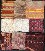 Textiles - six Persian Kilim pillow cases, each in different colours and patterns with geometric and