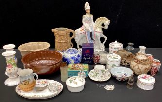 Ceramics - salt glazed stoneware jelly moulds; a Staffordshire figure; an Oriental teapot; etc