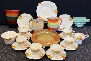 Ceramics -a Grays pottery banded multicoloured wall pocket, hand painted tea set, jug, drip blazed