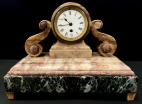 A 19th century alabaster and marble drum head mantel clock, c.1880